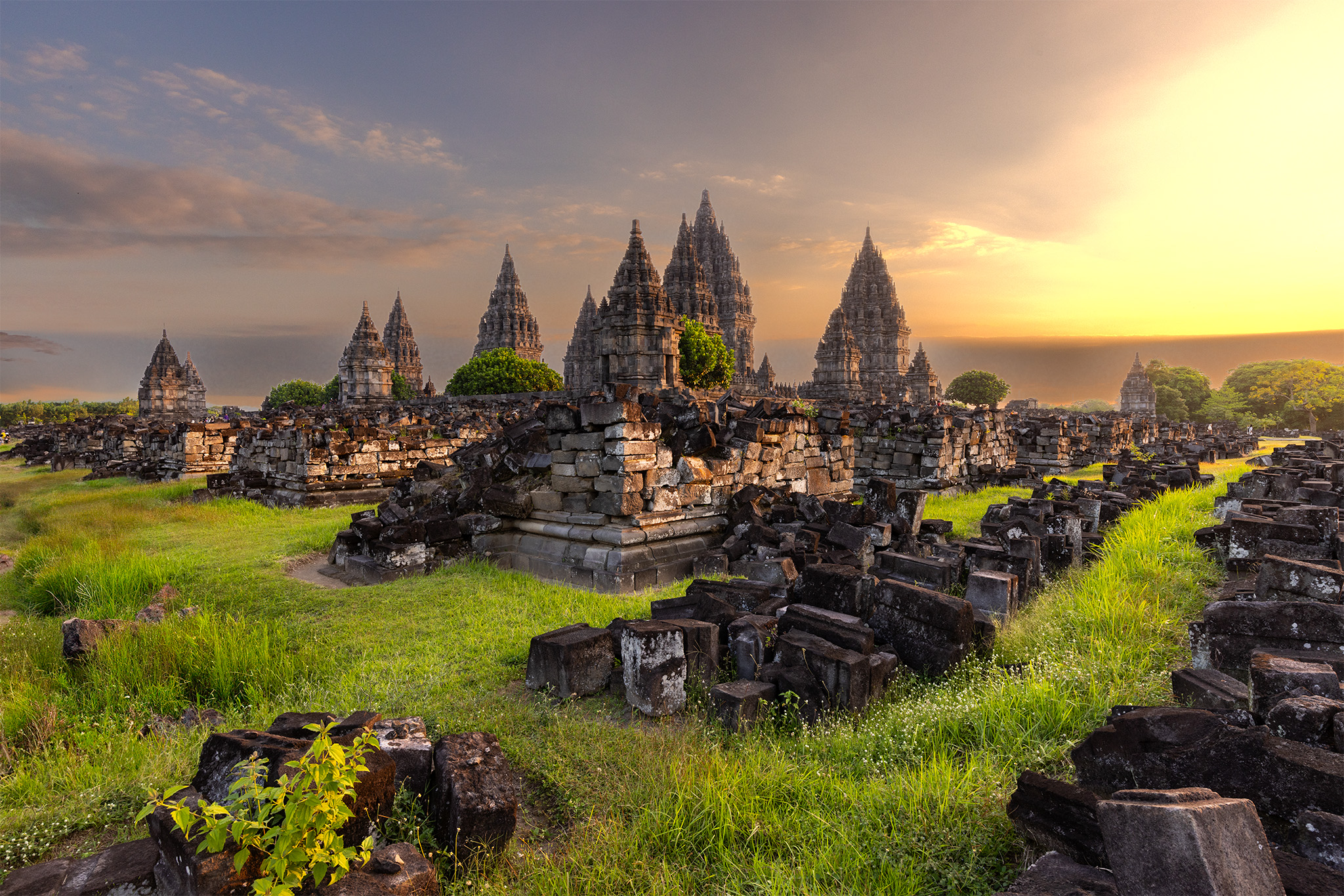 Prambanan temple at sunset